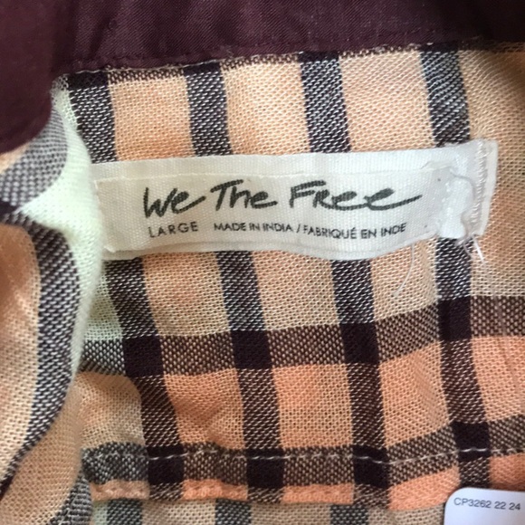 NWT! FREE PEOPLE size L plaid peach combo peplum top - Picture 5 of 8